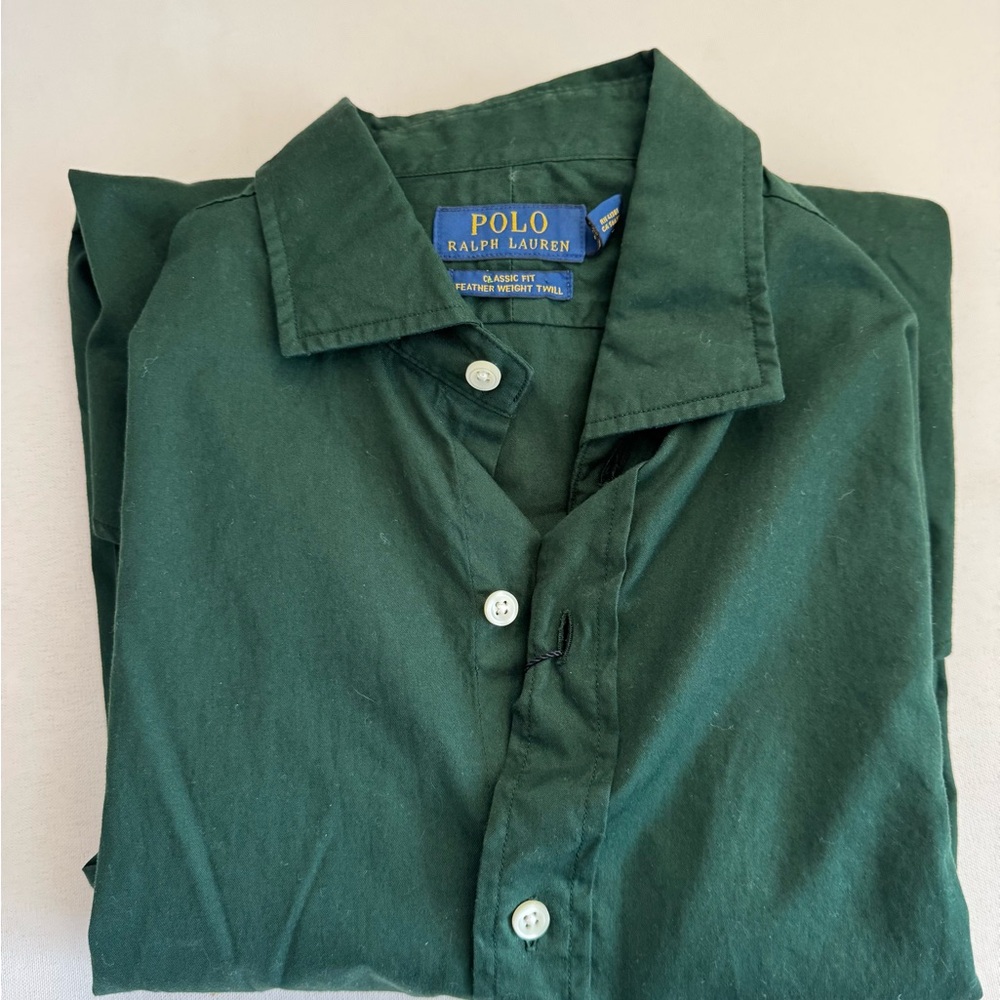 Ralph Lauren Men's Dark Green Button-Up Classic fit feather weight twill NEW